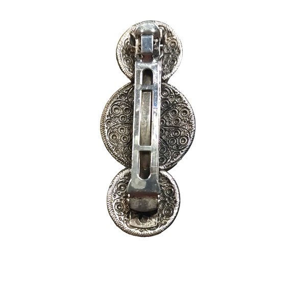 Hair Barrette Tension Clip Brutalist Roman Shield Design Silver Tone - Picture 4 of 5